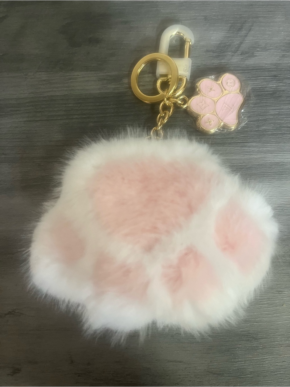 Plush Paw Keychain Charm – Pink and White